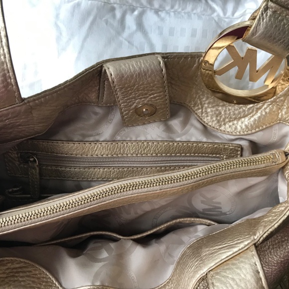 Michael Kors Large genuine gold leather bag big MK - Picture 11 of 13
